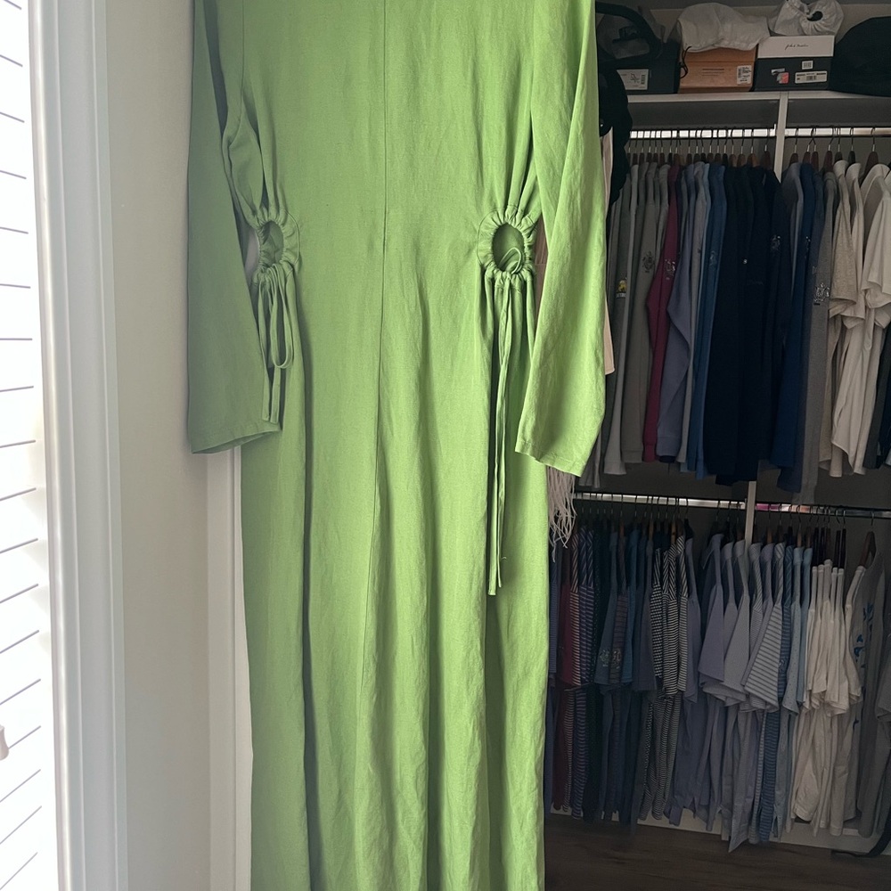 Zara Lime Linen Long Sleeve Dress